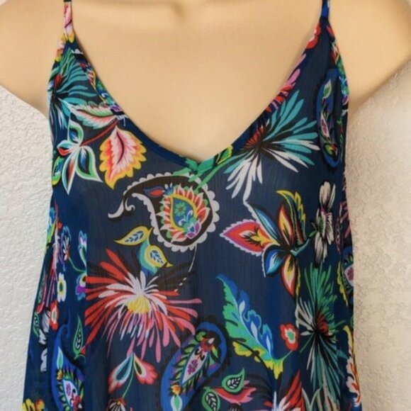 Into the Bleu Sz M Swim Cover UP Flowy Dress Handkerchief Hem Blue Paisley - Picture 3 of 5